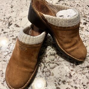 UGG Tan Suede Clogs with Knit Cuff